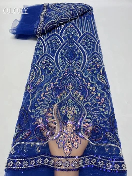 Висококачествена лейси плат с тежка бродерия, за да оформите в африка нигерия стил с пайети за сватбена рокля