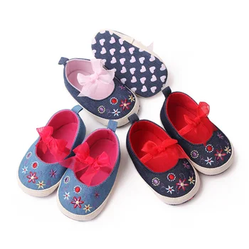 Citgeett/ летни обувки за новородените момичета; нескользящая меки обувки на плоска подметка с цветна бродерия и лък; сезон пролет-лято; обувки за деца; сезон пролет-лято;