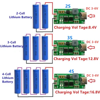 Многоэлементное 2S 3S 4S Type-C До 8,4 V 12,6 16,8 V V Нагоре LiPo-полимерное литиево-ионное зарядно устройство 7,4 11,1 V V 14,8 V 18650 литиево-йонна батерия
