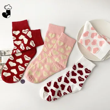 4 чифта пролетно-есенни женски чорапи Love, висококачествени, удобни дишащи универсални памучни чорапи jk за студенти