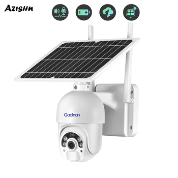 AZISHN 4-мегапикселова камера за сигурност на Външно наблюдение със слънчева батерия, Wi-Fi, 4G PTZ IP камера, аларма, батерия дълги периоди на изчакване