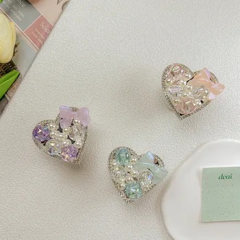 Нов Универсален държач за телефон Smart Tok с перли и Кристали ins Япония, Корея, украсени с бантиком, сърцето си за любовта, дръжка прибиращ се конектор за пръстите