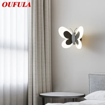 OUFULA Закрит Черен Месинг тела-аплици с пеперуда, led, 3 Цвята, реалистичен креативен стенен лампа за легла, Интериор на хол