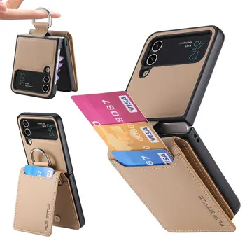 За Samsung Z Flip 4 Zflip4 Чантата със защита от Падане, Чанта, Слот за карти, Кожен Калъф за Samsung Galaxy Z Flip 4 Flip4 5G, Матово покритие