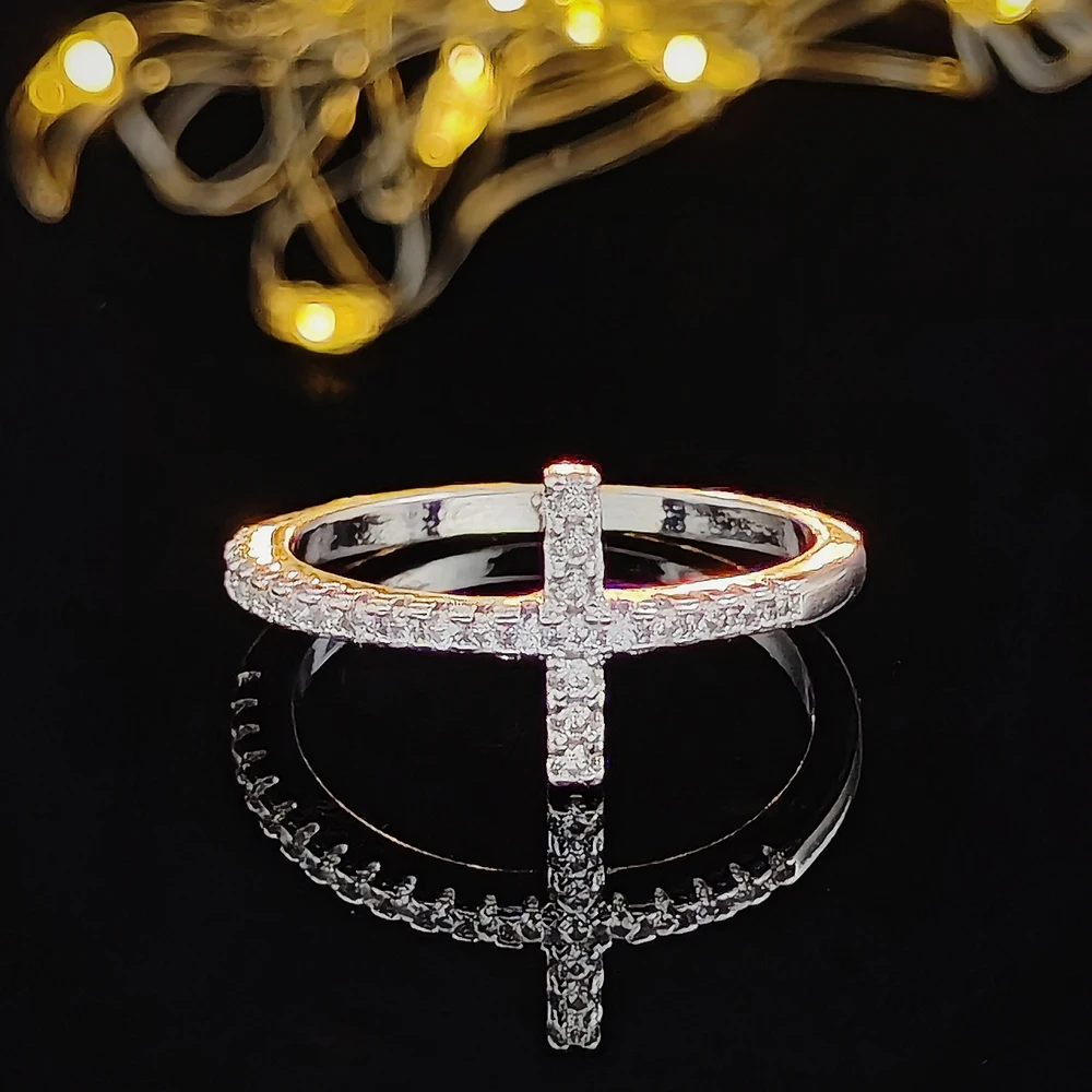 2023 постъпването на Ново, модерно сребърен пръстен с кръст, сладко модно пръстен за момиче, подарък за Коледа, бижута на едро R5947
