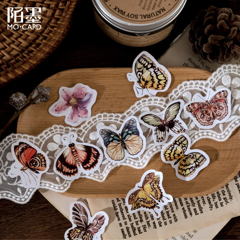 45 бр., ретро етикети с пеперуди, канцеларски материали, етикети с насекоми, Стоки за бродерия, учебни пособия, Материали за водене на дневник