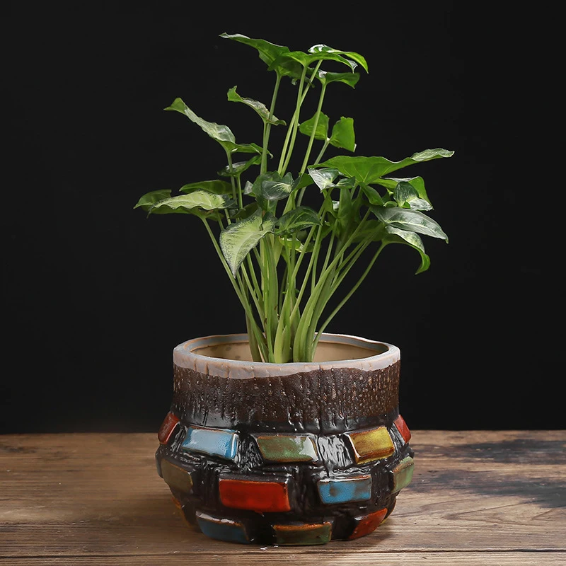Корейски модел Ins Crack, сочен керамична саксия, просто Контейнер за зелени растения с по-голям диаметър, Украса за дома градина