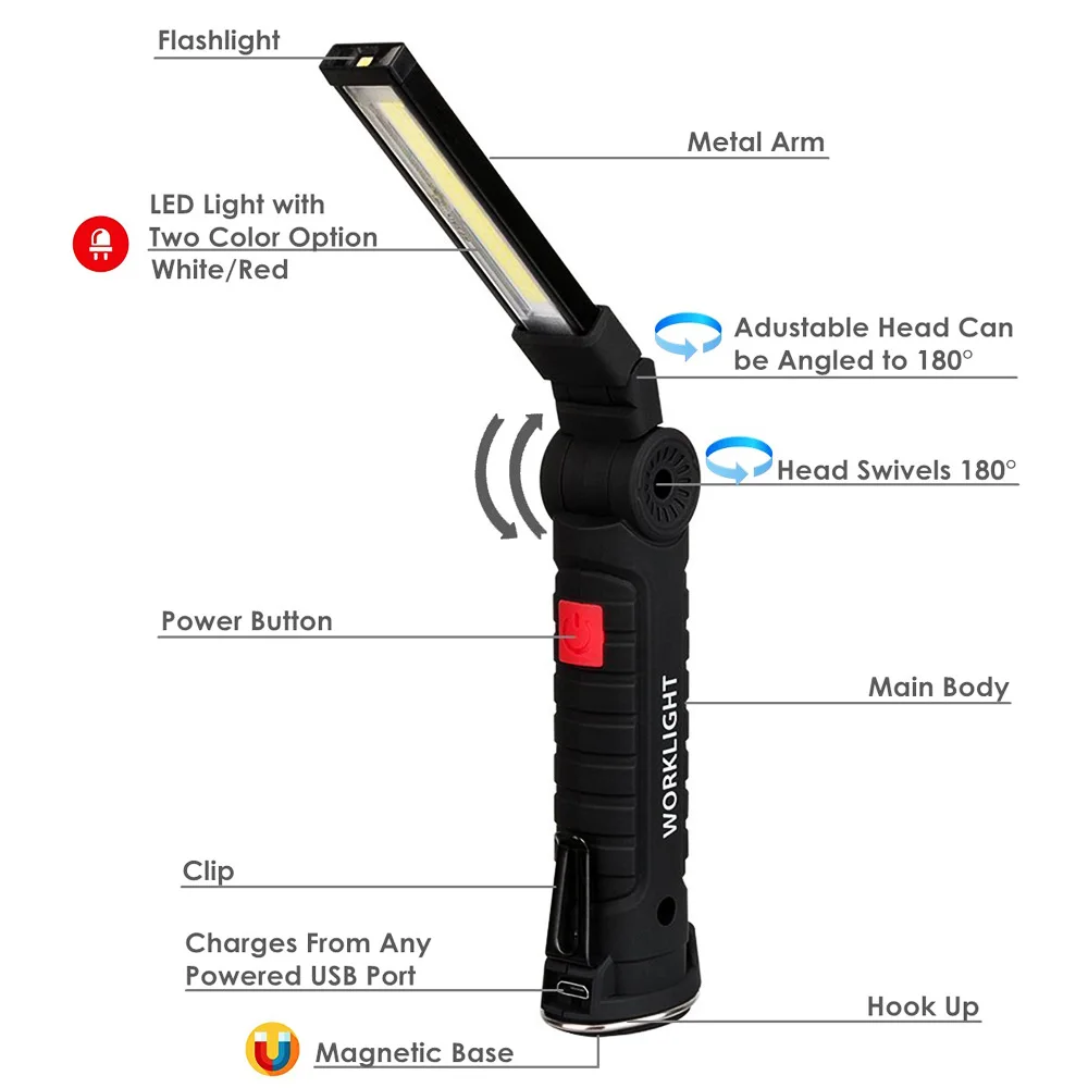 ZK20 COB LED, тактическо фенерче, USB-акумулаторен фенер, водоустойчив работен лампа, магнитен окачен лампа Lanterna за нощно осветление