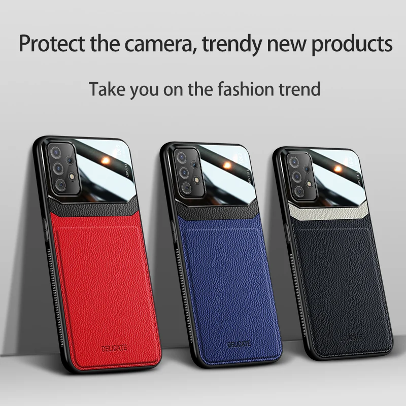 Луксозен Оригинален Акрилни Кожен Калъф За Samsung Galaxy A52 Със Защита Камера Калъф за Телефон GalaxyA52 A 52 Със Силиконова Рамка на Корпуса