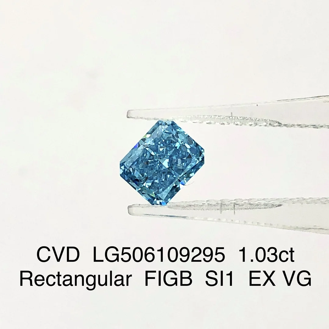1 карата Необичайно Интензивно Зеленикаво-Синьо CVD-Синьо Отгледано в Лаборатория на Диаманта Губим Radiant МГИ SI1