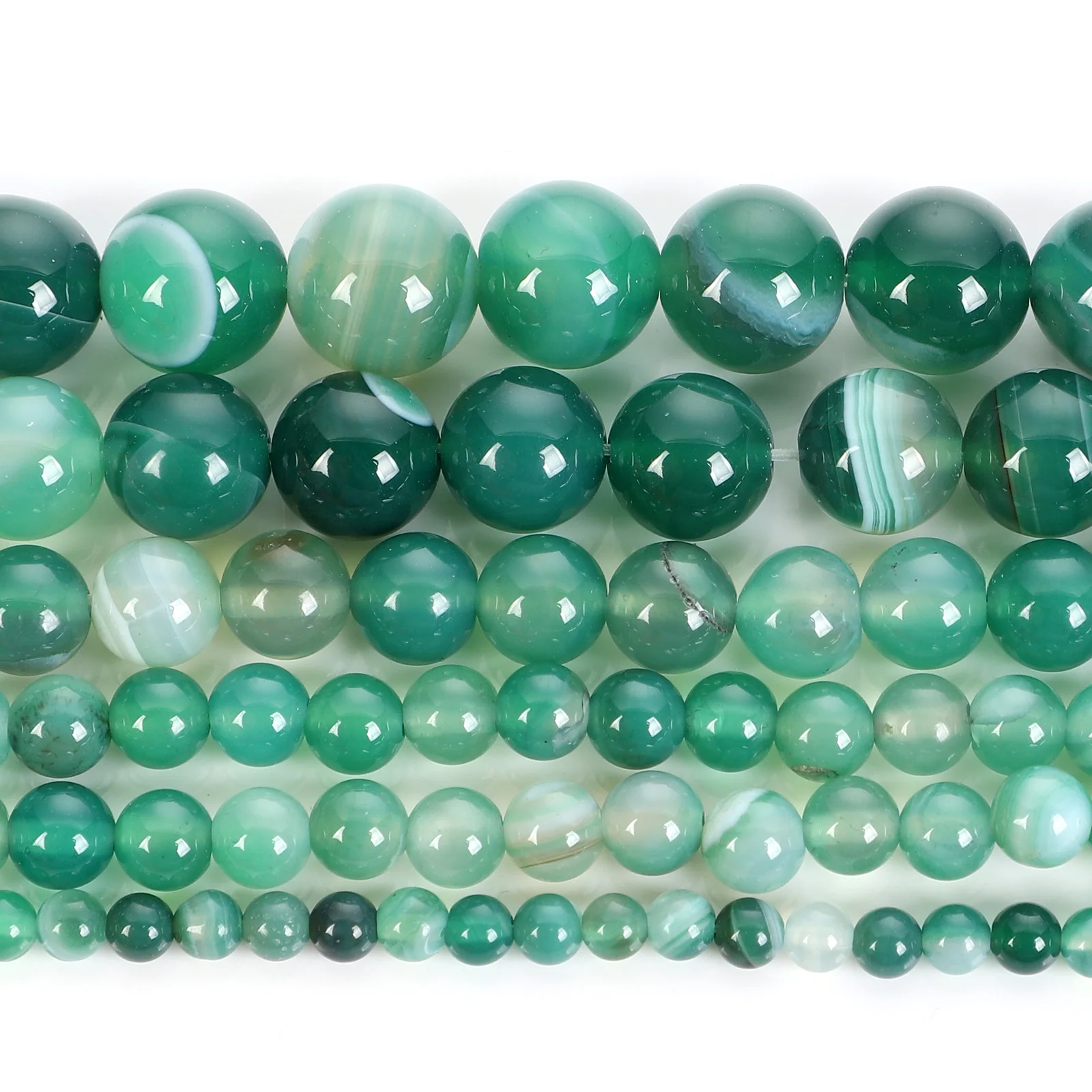 Гладки мъниста от естествен камък, ахат в зелена ивица, кръгла свободна топчета за бижута, аксесоари за гривни и колиета 