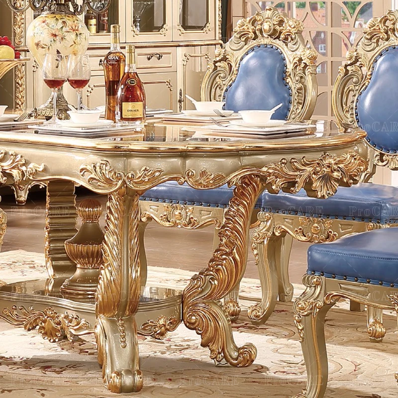 ProCare Мебели за трапезария в европейски стил вила от масивно дърво луксозна мраморна маса за хранене