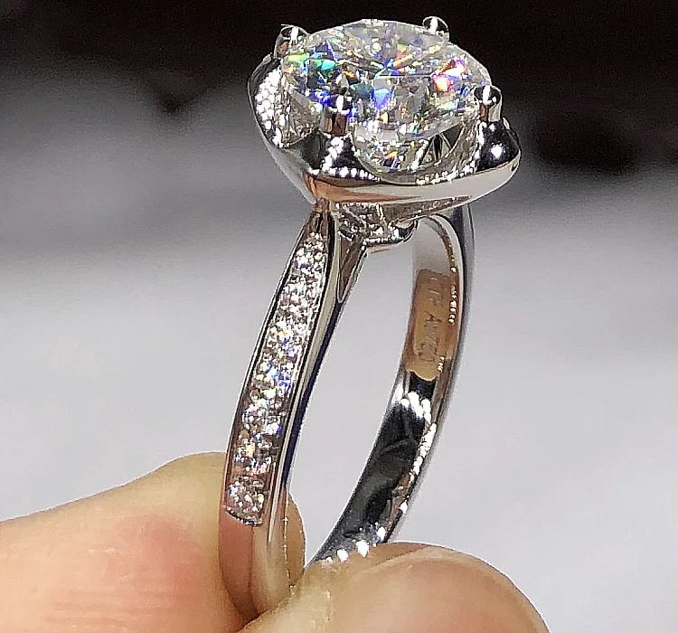 Пръстен от този бяло злато 18 Карата, женски венчален пръстен на годишнина от годеж, годежен пръстен с кръгла перла Муассанит, класически модерен диамант 1, 2, 3, 4, 5 карата