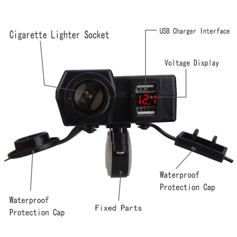 Захранване от запалката на мотоциклет, 5 4.2 А, двойно USB зарядно устройство, 12 В 24 В за аксесоари за мотоциклети, захранващ адаптер