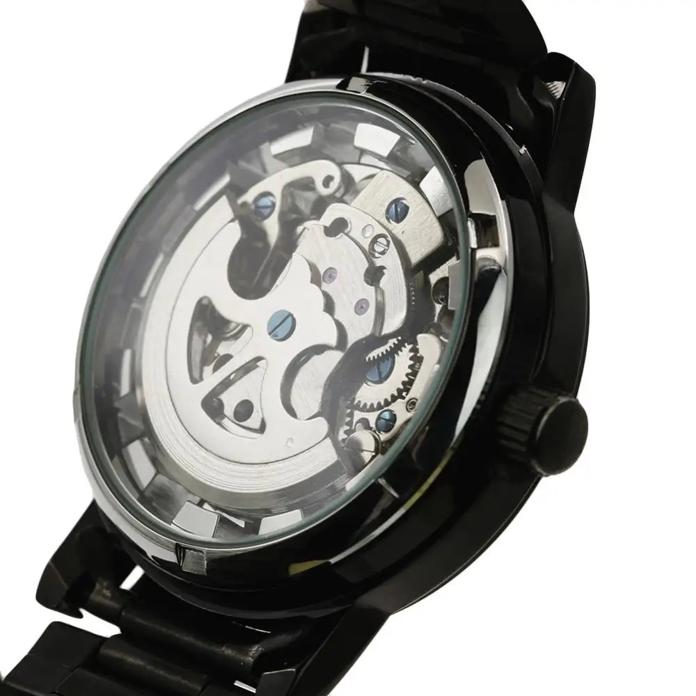 Модерен Мъжки Часовници, Механични Часовници от Черна Стомана, Маркови Ръчни Часовници С Кухи Скелетонирующим Циферблат reloj hombre zegarek damski мъжки часовник