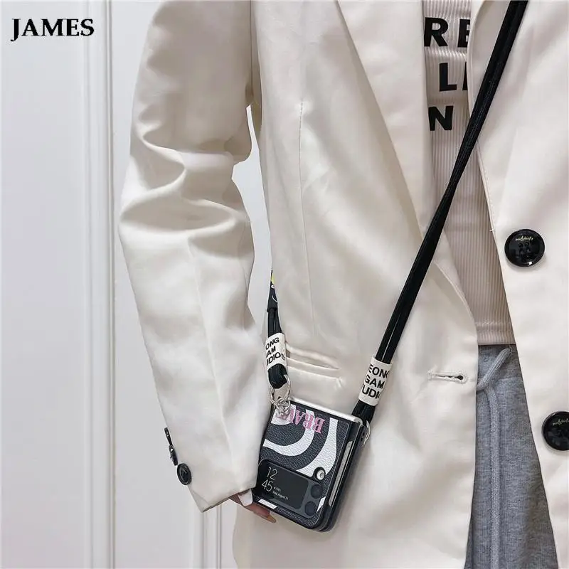 JAMES Ins Сгъваем калъф за мобилен телефон с шарките на кожата на зебра Samsung Galaxy ZFlip Z Flip 3 4 zflip3 zflip4, чанта-месинджър чанта за носене Funda