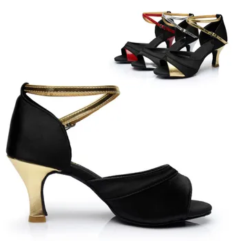 Женски обувки за латино танци, танго салса, танцови обувки за балните танци, танго, петата височина 7 см, танцови обувки с мека подметка