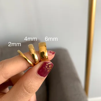 Без петна 2 мм, 4 мм, 6 мм, Пръстени от неръждаема стомана с покритие от 18 каратово злато за една дама, женски минималистичен прост модерен бижута подарък