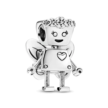 2 бр./лот, нов дизайн, сребрист на цвят, сладки мъниста-висулки във формата на робот, подходящ за оригинален браслету Пандора, ожерелью за жени, производство на бижута със собствените си ръце