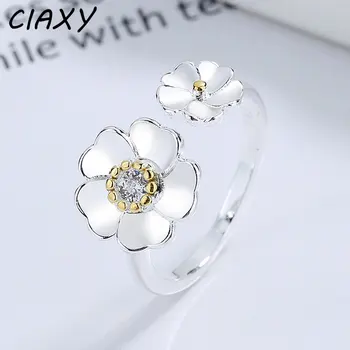 Сребърни пръстени с мозайки от цирконий и ромашек за жени, скъп пръстен с цветя дупка, регулируем пръстен за булката, сватбена мода декорация