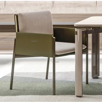 Италиански минималистичные кожени трапезни столове за кухненски мебели Прост единична шезлонг Творческа стол с облегалка за хранене