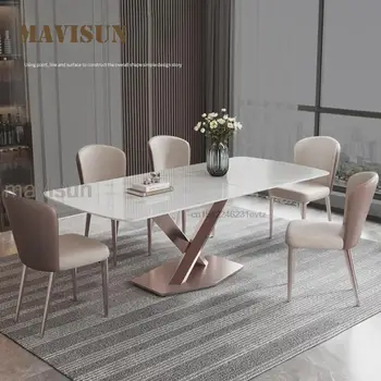 Модерни минималистичные сгъваеми маси с плот от каменна плоча с дебелина 12 мм, Мебели със заоблени ъгли, Кухненска маса и 6 стола