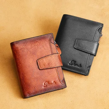 Мъжки портфейл от 100% естествена кожа, мъжки портфейл, чанта, мини-малко държач за карти, верига за система против кражба кърпички