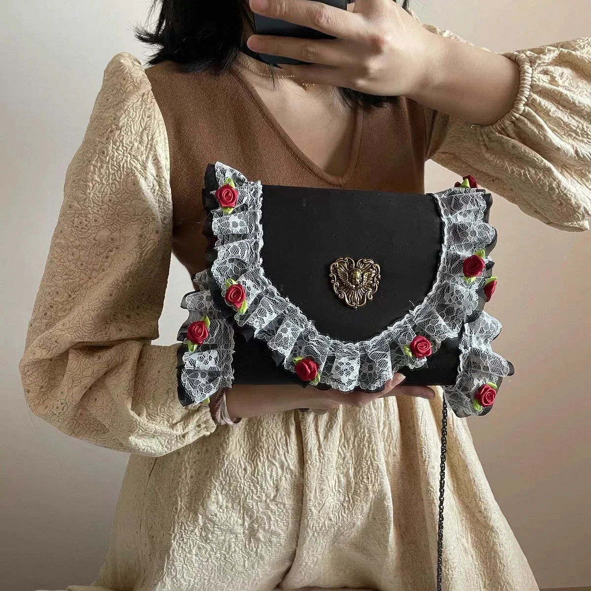 Скъпа чанта 1of1, чанта в стил Лолита, чанта jk, реколта чанта, козметична чанта, y2k, чанта в стил харадзюку, скъпа чанта в стила на Kawai, готическата чанта, под мишниците