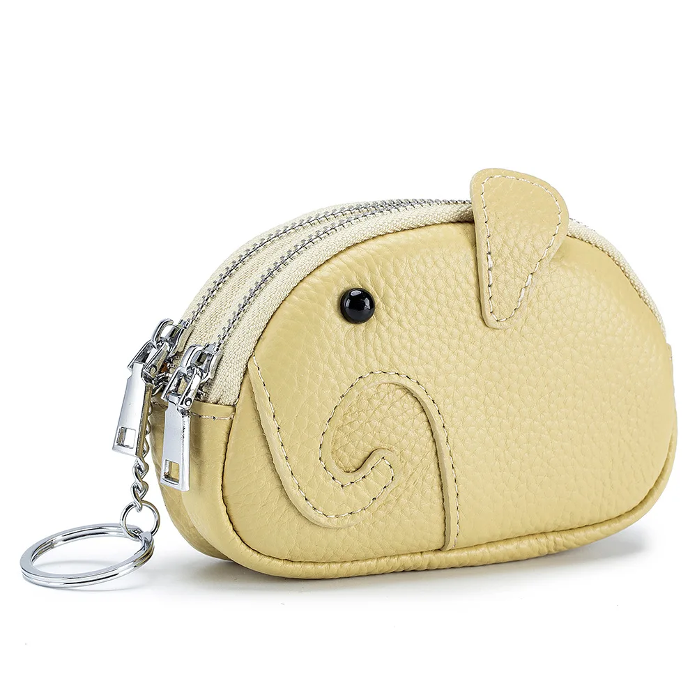 Alirattan Нова креативна чанта за монети на двоен цип, чанта за съхранение, мини чанта за дреболии с хубав анимационни слон, женствена чанта от естествена кожа