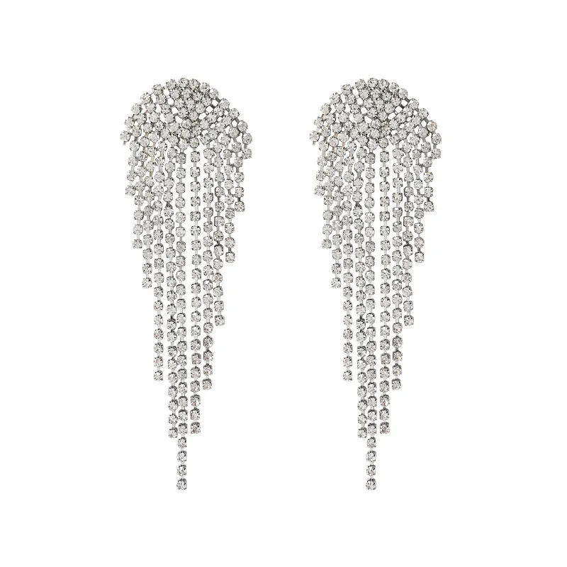 Нови Обеци с пискюли от планински кристал златисто-сребърен цвят за жени, модни дълги обеци с преувеличено, вечерни декорация, подарък за рожден ден